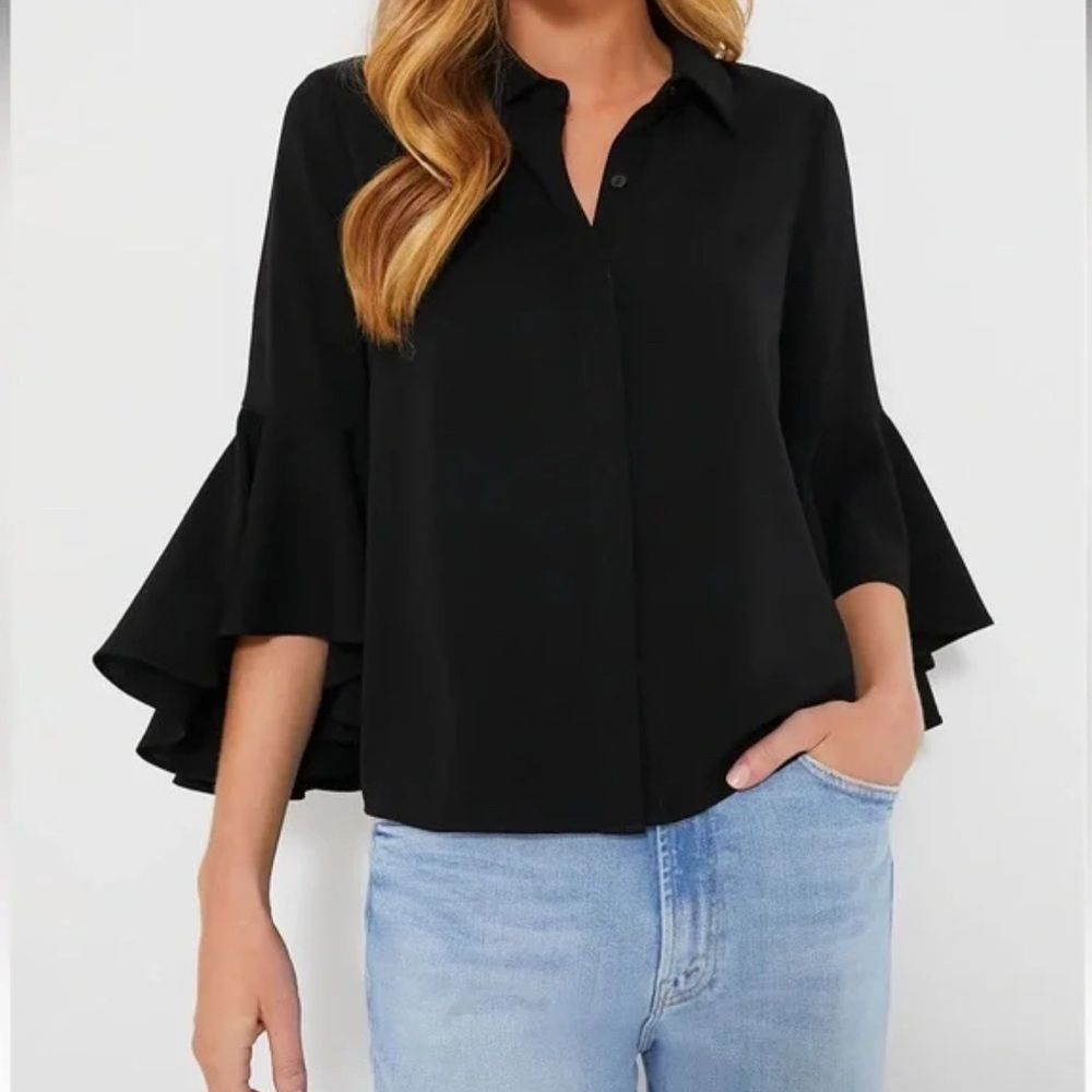 Tuckernuck Black Norah Bell Sleeve Top Buttondown Shirt Black